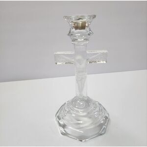 Homco INRI Jesus on Crucifix Glass Candle Holder Vintage
